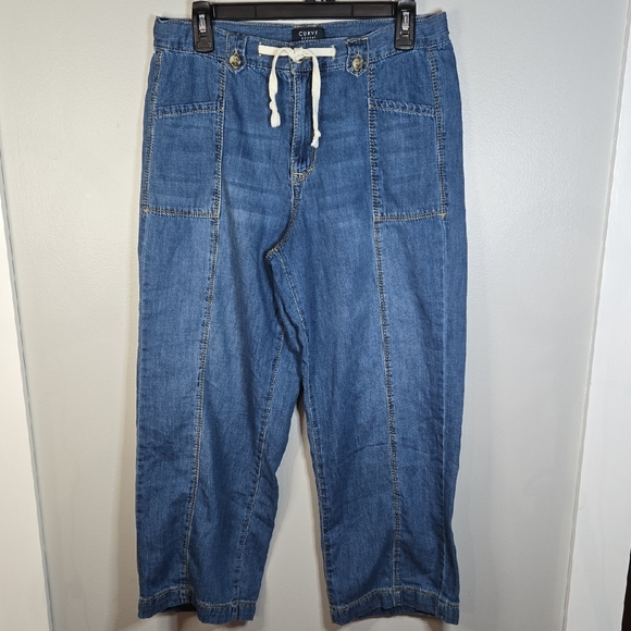 Curve Appeal Women's 6/28 Lightweight Denim Wide Leg Cropped Jeans - Picture 2 of 14